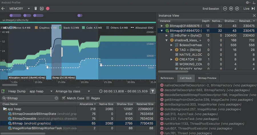 Memory Profiler Dump Stacktrace