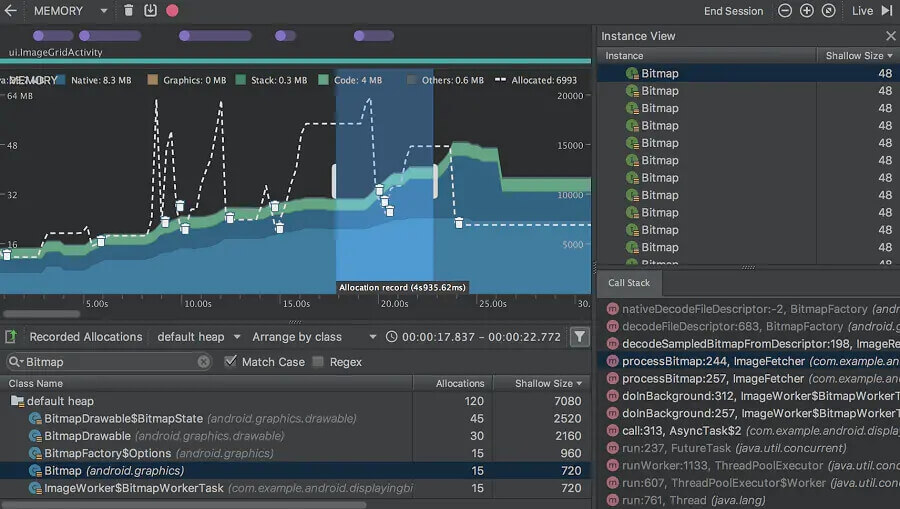 Memory Profiler Allocations Detail